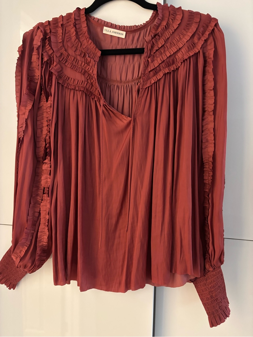 Ulla Johnson Rust Ruffled Long-Sleeve Blouse